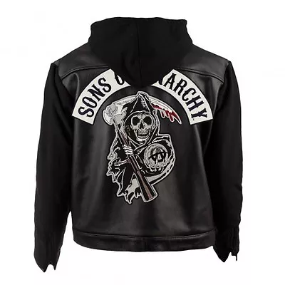Buy SOA Sons Of Anarchy Leather Hooded Jacket | SOA Biker Hooded Jacket Highway Gang • 85.50£