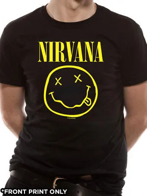 Buy Nirvana T Shirt Happy Face Officially Licensed Mens Black Kurt Cobain Rock Merch • 14.74£