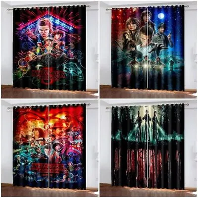Buy Stranger Things 3D Thick Blackout Window Curtains Thermal Ring Top Eyelet Drapes • 27.59£