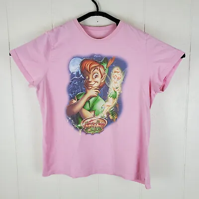 Buy Peter Pan Shirt Womens 2XL Pink Graphic Crew Neck Short Sleeve Stretch Disney • 8.29£