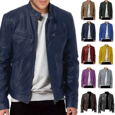 Buy UK Mens Vintage Jacket Cafe Racer Basic Leather Coats Casual Real Biker Outwear • 23.49£
