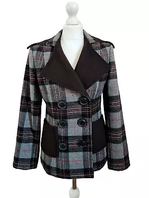 Buy JAMES LAKELAND Jacket Size 10 Black Grey Check Wool Blend Coat Peacoat Coat • 9.99£