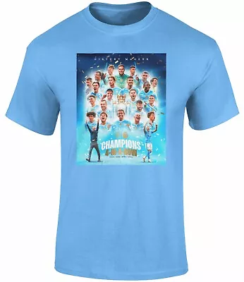 Buy Man City 4 In Row T Shirt S-5XL Pep Aguero Haaland Foden Premier League Champs • 25£