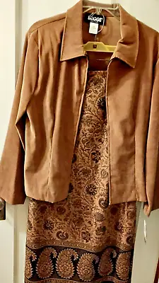 Buy Women Briggs Jacket And Skirt Set Tan Brown Zip Front Faux Suede Retro Stretch • 15.56£