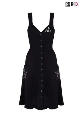 Buy Hell Bunny Destroya Knee Dress Embroidery Gothic Alternative Clothing Pinafore • 58.99£
