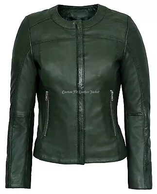 Buy Ladies Real Leather Jacket Green 100% Lambskin Classic Fashion Designer 5328 • 124.75£