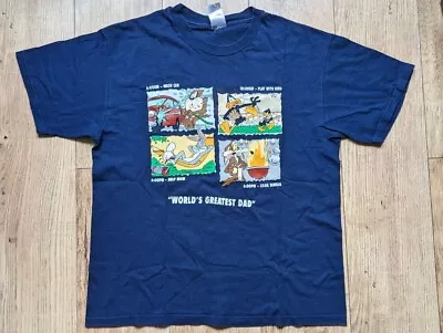 Buy Vintage Looney Tunes T-shirt World's Greatest Dad T-shirt Large 1999 Blue • 25£