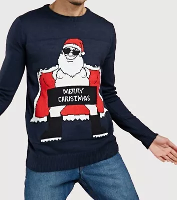 Buy Men's Cheeky Santa Christmas Jumper Navy Funny Gift • 19.90£