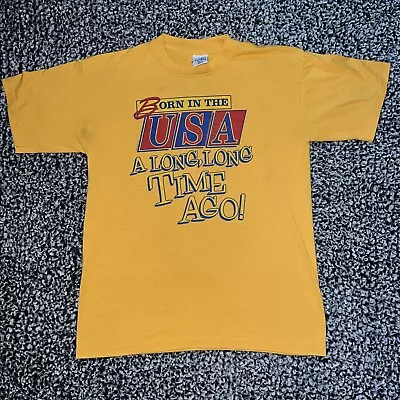 Buy Original Vintage 1980S Born In The Usa T-Shirt Medium Yellow • 43.15£