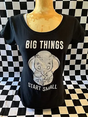 Buy Disney DUMBO T-shirt DISTRESSED Print Black Top BIG THINGS START SMALL Shirt XL • 9.40£