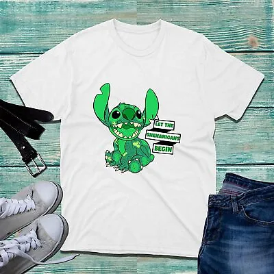 Buy Let's Get Shenanigans Begin T-Shirt St Patricks Lilo & Stitch Shamrock Top • 11.99£