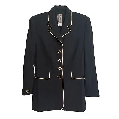 Buy VTG ZELDA Tan Trim Button Front Long Sleeve Long Blazer Jacket 10 (Medium) • 38.46£