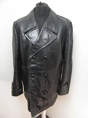 Buy Vintage 50's Swedish Leather Pea Coat Jacket Size Xl, ,,,,2.9kg • 99£