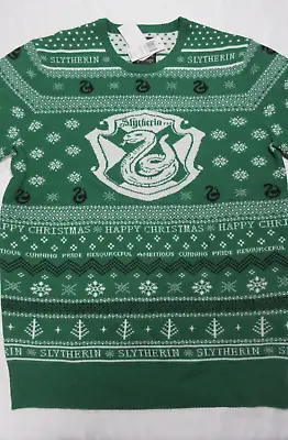 Buy Harry Potter - Slytherin White Crest Winter Christmas Sweater (Green) Size: L • 33.15£