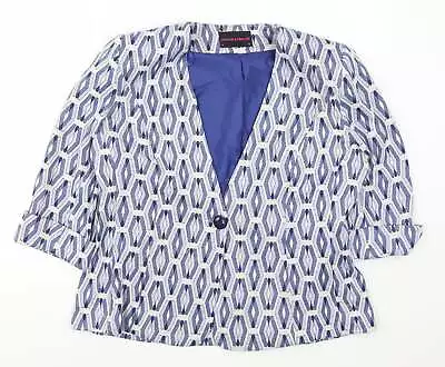 Buy Hudson & Onslow Womens Blue Geometric Jacket Size 18 Button • 9.50£