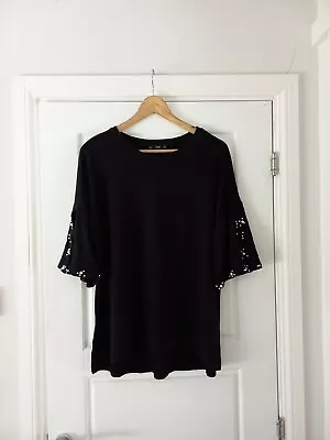 Buy F&F Black Jersey Pearl Sleeve T Shirt Top Size 16 Uk Relaxed Fit • 17£