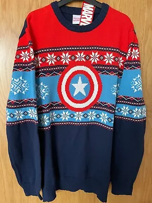 Buy Official Marvel CAPTAIN AMERICA Mens Knitted Christmas Xmas Jumper M (NEW) • 23£