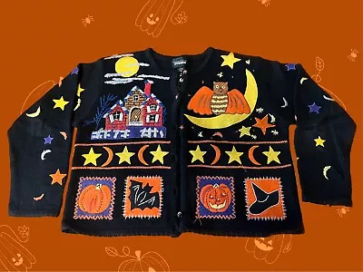 Buy Women’s Size Large Vintage Embroidered Holiday Halloween Cardigan Sweater  • 47.35£