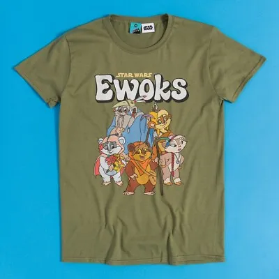 Buy Official Star Wars Ewoks Cartoon Men's Olive T-Shirt : L,XL,XXL • 19.99£
