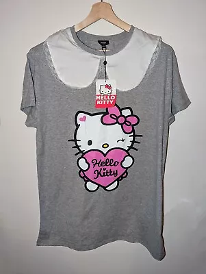 Buy Hello Kitty Extreme Oversized T Shirt Dress Grey Collared Kawaii Size Small New • 17.99£