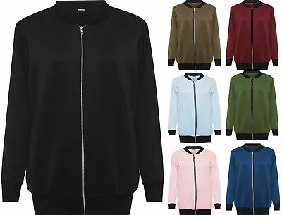 Buy Ladies Plus Size Plain Bomber Jacket Long Sleeve Zip Up Elasticated Top UK 8-28 • 18.95£