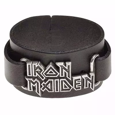 Buy Alchemy Rocks Iron Maiden Logo Wristband Black Real Leather Official Band Merch • 21.99£