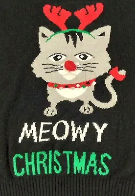 Buy Imagin8 Christmas Sweater Medium Meowy Christmas Cat Reindeer Antlers • 12.34£
