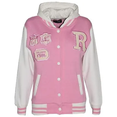Buy Kids Baseball Hooded Baby Pink R Fashion NYC FOX Jacket Varsity Coat Girls 2-13Y • 11.99£