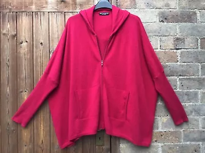 Buy M&S  Cashmere Oversized Pink/Red Zip Front Hoodie Cardigan 14/16/18/20/22 Rare • 37£