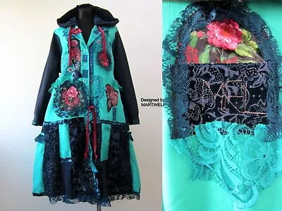 Buy Plus Size Hooded Coat 4xl Maxi Boho Floral Coat Turquoise Embroidered Gypsy Coat • 378£