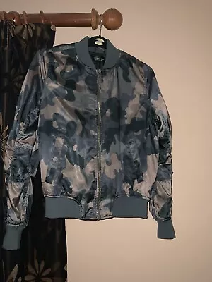 Buy Ladies Topshop Camouflage Bomber Jacket Green Beige Size 8 • 5£