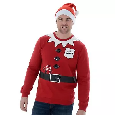 Buy Mens Novelty Funny Christmas Jumper Xmas Sweatshirt Sweater Mr Claus & Santa Hat • 15.99£