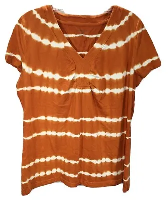 Buy ST. JOHN'S BAY Women's Petite Orange Tie-Dye V-Neck Short Sleeve T-Shirt Size PL • 16.40£