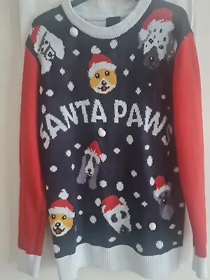 Buy H&M Unisex Xmas Dogs 'Santa Paws' Acrylic Jumper. Size XS-S(PTP 20.5 ). Red Mix • 2.99£