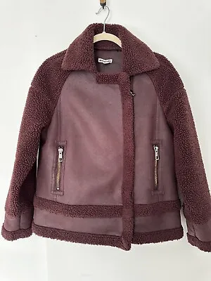Buy Whistles Burgundy Faux Leather Fur Aviator Biker Jacket - Size Small • 45£