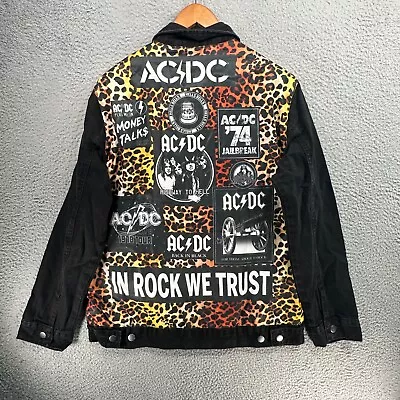 Buy ACDC Trucker Jacket Womens Medium Leopard Print Denim Button Down Rock Album • 48.25£