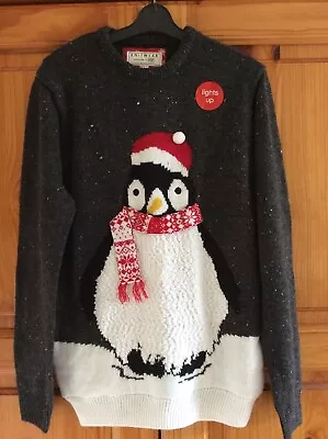 Buy New Mens Christmas Jumper F&f Light-up Flashing Penguin Charcoal Marl Size Small • 29.99£