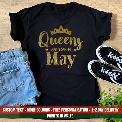 Buy Ladies Queens Are Born In May T Shirt Auntie Sister Girlfriend Birthday Gift Top • 13.99£