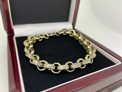 Buy 18CT Gold Fillled10 MM Alternate Pattern Belcher Bracelet With Diamonds • 59.99£