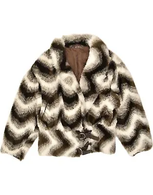 Buy VINTAGE Womens Loose Fit Faux Fur Overcoat UK 14 Medium Brown Chevron TR02 • 43.10£