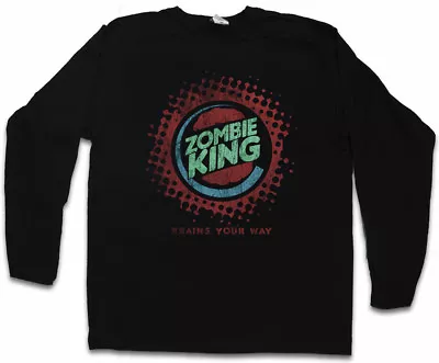 Buy ZOMBIE KING MEN LONG SLEEVE T-SHIRT Fun Zombie Splatter Blood Brains Burger • 27.59£