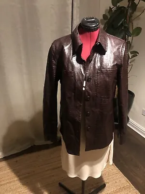 Buy Faux Leather Mock Croc Skin Collared Jacket Shirt  • 8£