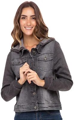 Buy Women's Drawstring Hoodie Denim Jacket Ladies Trucker Jean Jackets With Hood • 28.19£