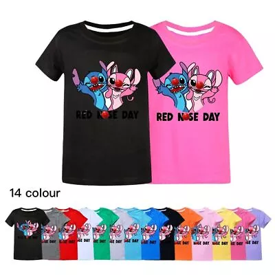 Buy 2024 Red Nose Day Kids T Shirt Lilo And Stitch Funny T-shirts Boys Girls Top Tee • 8.99£