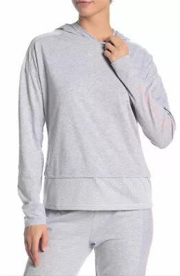 Buy NEW Women's Bebe Sport L/S Gray Logo Mesh Panel Pullover Hoodie Sz XL • 24.17£