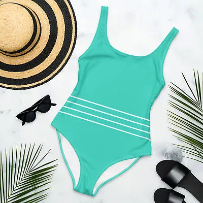 Buy Tranquil Turquoise One-Piece Swimsuit With White Stripes • 35.91£