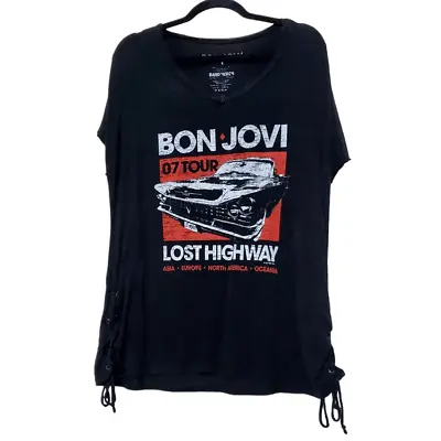 Buy Bon Jovi Band Merch Womens T-Shirt Size Small '07 Highway Tour Lace-Up Sides • 15.77£