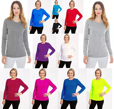 Buy Women Long Sleeve T Shirt Ladies Round Neck Tshirt Plain Ladies T Shirt All Size • 8.99£