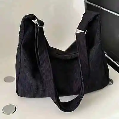 Buy Black Corduroy Messenger Bag Large Capacity Crossbody Bag Casual Hobo Bag • 16.40£