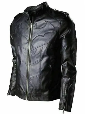 Buy Men Genuine Lambskin Leather Jacket Batman Arkham Knight Logo Game Black Costume • 82.99£